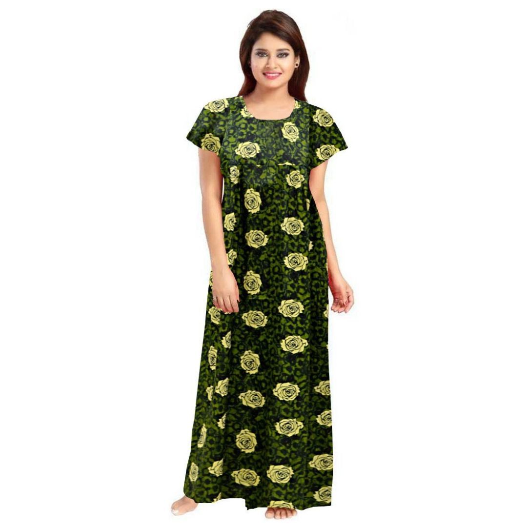 Women's Cotton Printed Maxi Nighty Size XL (Green)