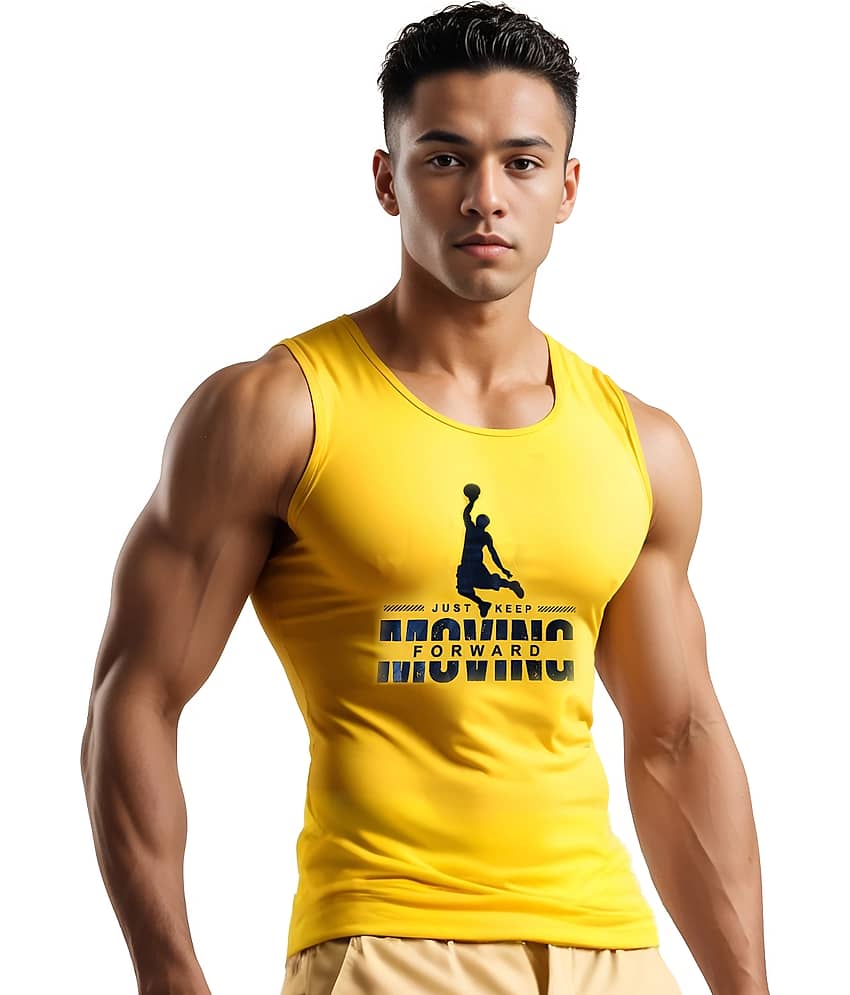 Looks United Pack of 1 Polyester Gym Vest For Men ( Yellow )