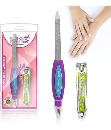 Swiss Connection Nail Clipper Set – Stainless Steel Fingernails & Nail File Sharp Nail Cutter,  Blade & Foldaway Nail File for Grooming, Easy to Use Nail Care Tools (Multicolor)( Unit-4)(Pack of 2)