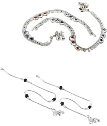 HEER COLLECTION - Silver Anklets ( Pack of 2 )