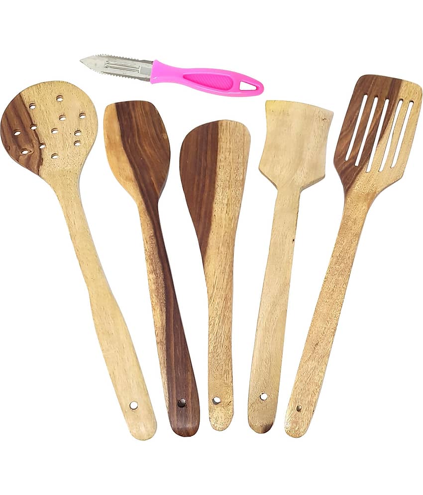 Buzykart - Brown Wood Mixing Spatula ( Pack of 6 )