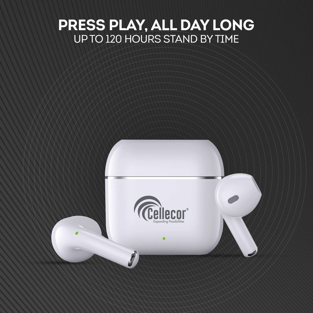 CELLECOR BroPods CB01+ Waterproof Earbuds with 25 Hours Playtime, Automatic Pairing, ENC Bluetooth Headset ( White)