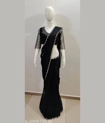 Shivadit ethnic Chiffon Cut Outs Saree With Unstitched Blouse Piece ( Black )