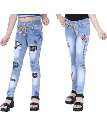 KUNDAN Girl's Sky Blue Slim Fit Jeans ( Pack of 2 )
