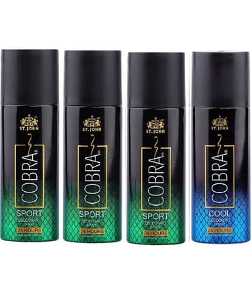 ST.JOHN Cobra Sport 150ml*3 & Cool 150ml Deodorant Spray for Men (600ml) - Pack of 4