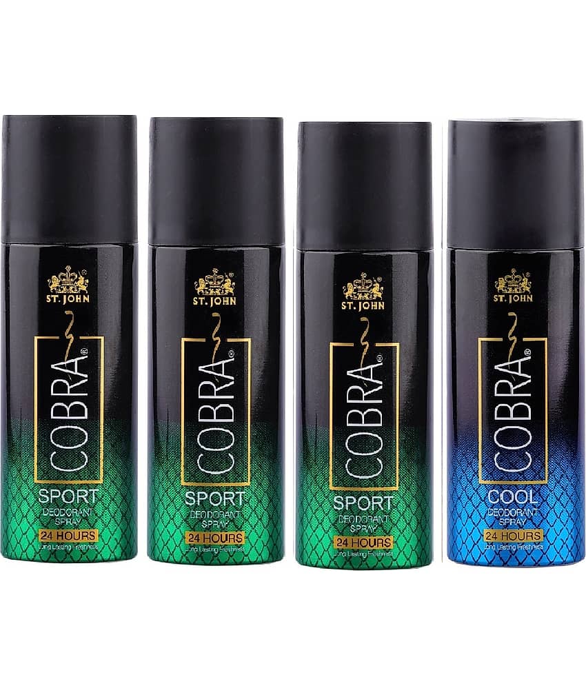 ST.JOHN Cobra Sport 150ml*3 & Cool 150ml Deodorant Spray for Men (600ml) - Pack of 4