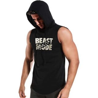 (Pack of 30) HIT SQUARE Mens Sleeveless Hoodie T-Shirt - Cotton-Blend Polyester, Beast Mode On Print