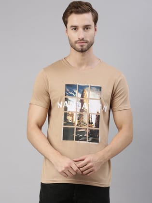 Brown Printed Crew Neck Tshirt-S