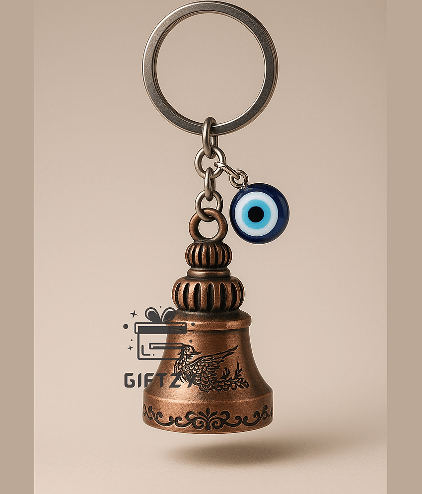 Guardian Bell Keychain with Evil Eye Red Finish Protection Bell, Lucky Spiritual Ghanti Keyring for Riders, Bike Keychain for Men & Women, Car Keys, Home Keys & Gifting Accessory