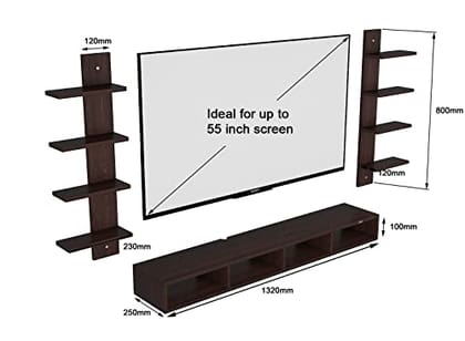 DAS Harries TV Entertainment Unit/Set TOP Box Stand with Wall Shelves and Display Rack Flowery WENGE Large- Ideal for UP to 55 INCH Screen DAS Harries TV Entertainment Unit/Set TOP Box Stand with Wall Shelves and Display Rack Flowery WENGE Large- Ideal for UP to 55 INCH Screen