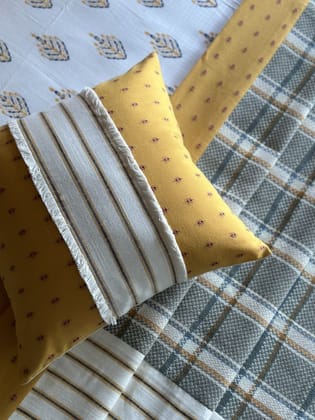 KRI India The Minimalist Mustard Fringe Cushion cover|12x12 inches | Mustard & ivory  | Wash & Care | 100% Cotton | Handcrafted in India. 100% organic & natural.