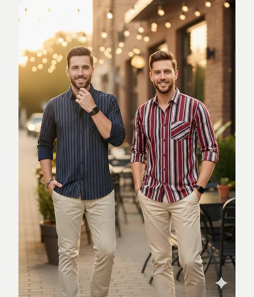 ALY JH0N 100% Cotton Regular Fit Checks Full Sleeves Men's Casual Shirt - Multicolor 12 ( Pack of 2 )
