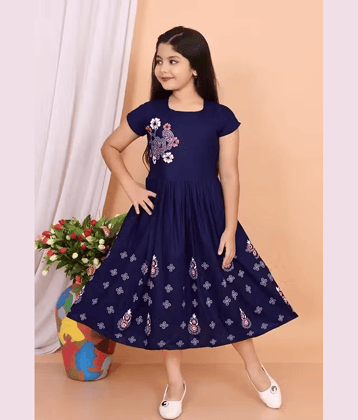 DS DRESSES Cotton Blend Frock For Girls ( Pack of 1 , Blue )