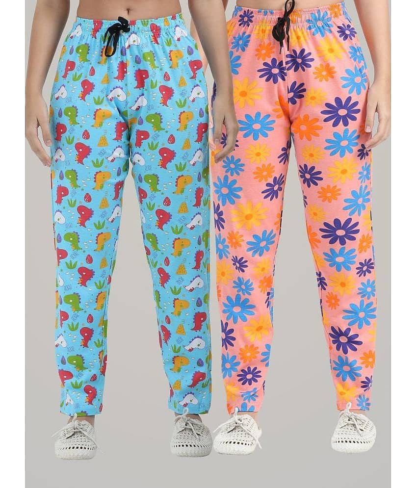 JILZ Multi Color Cotton Women's Nightwear Pyjama ( Pack of 2 )