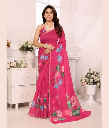 HEMA SILK MILLS Chanderi Printed Saree With Unstitched Blouse Piece ( Black )