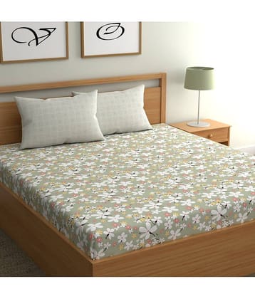 chhavi india Poly Cotton Floral 1 Double King Size Bedsheet with 2 Pillow Covers - Grey