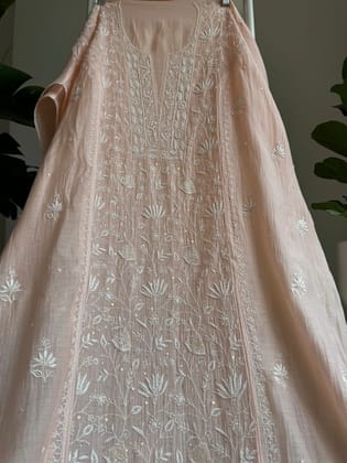 Mul Chanderi Straight Chikankari Tunic - Peach-Peach / Mul Chanderi