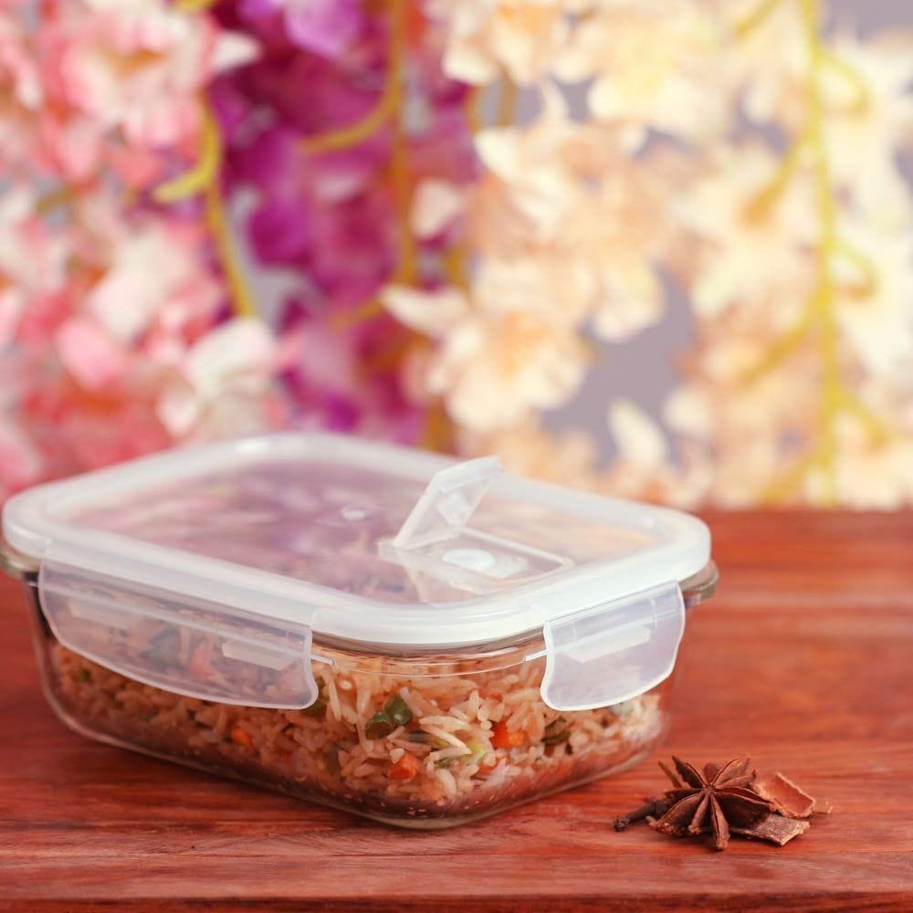 Femora Borosilicate Rectangle Glass Food Storage Container with Air Vent Lid-400ml,620ml(Set of 2)