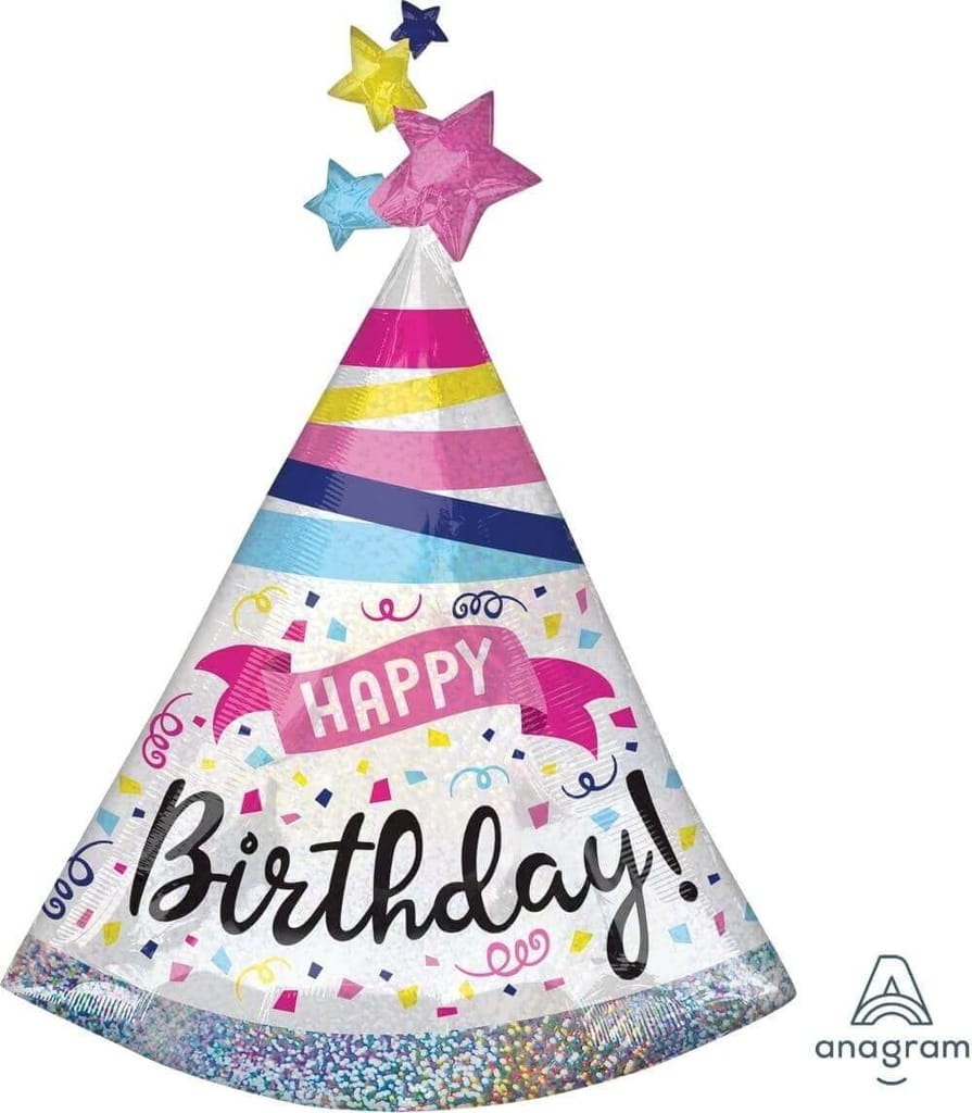 Giant Prismatic Happy Birthday Hat Shaped Balloon - Helium Quality - 36 inches - 1PC - Party and Festive Needs | Buy online on ZillyBuy
