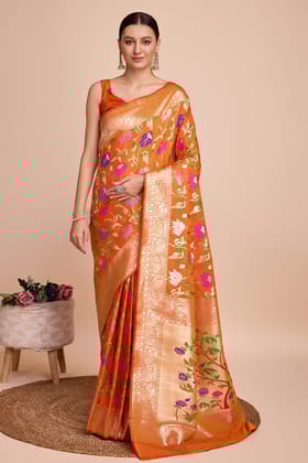 Orange Paithani Silk Saree
