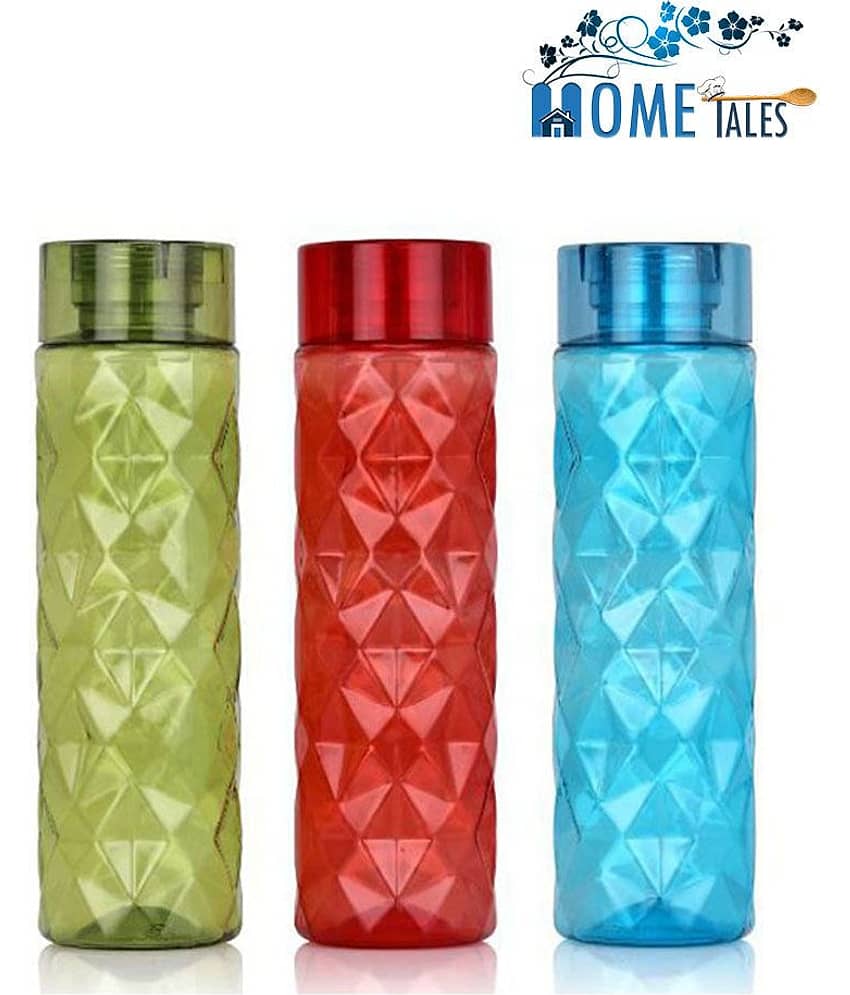 iview kitchenware Multicolour PET Fridge Water Bottle (1000ml each), (3U), Triangle Pattern