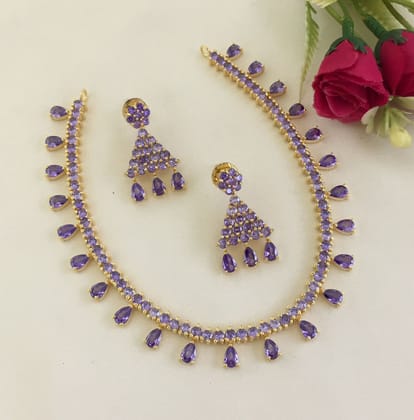 Elegant Gold-Plated Necklace And Earring Set With Jaipur Purple Stones
