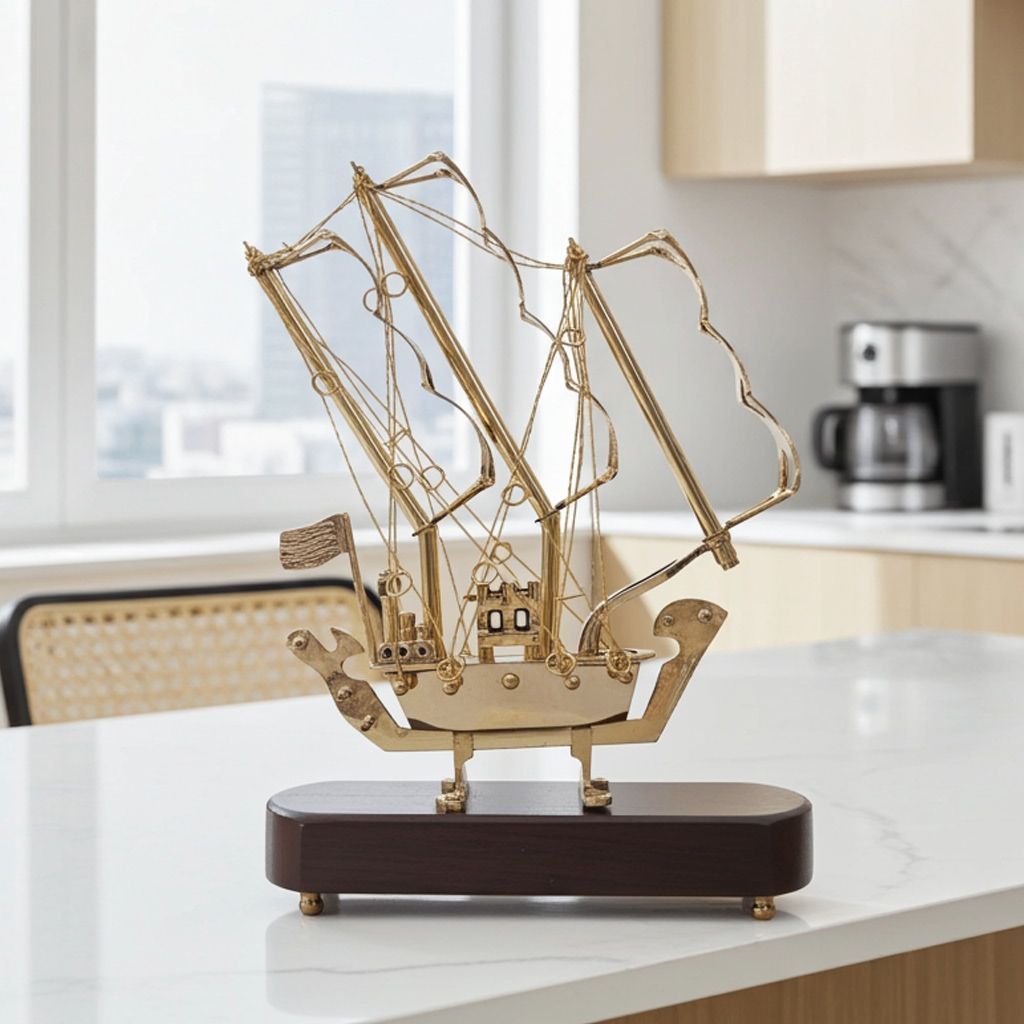 Brass Sailing Ship Decorative Showpiece � Nautical Room Decor, Height : 10 Inch (MRMAS128 X)