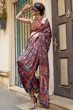 Multicolor Printed Satin Georgette Saree