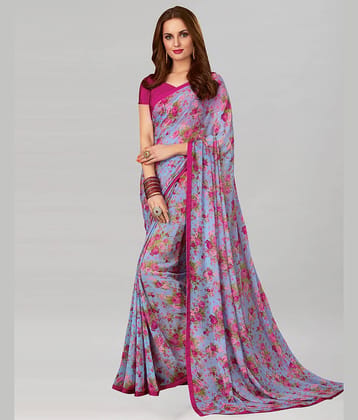 Samah Georgette Printed Saree With Unstitched Blouse Piece ( Purple )