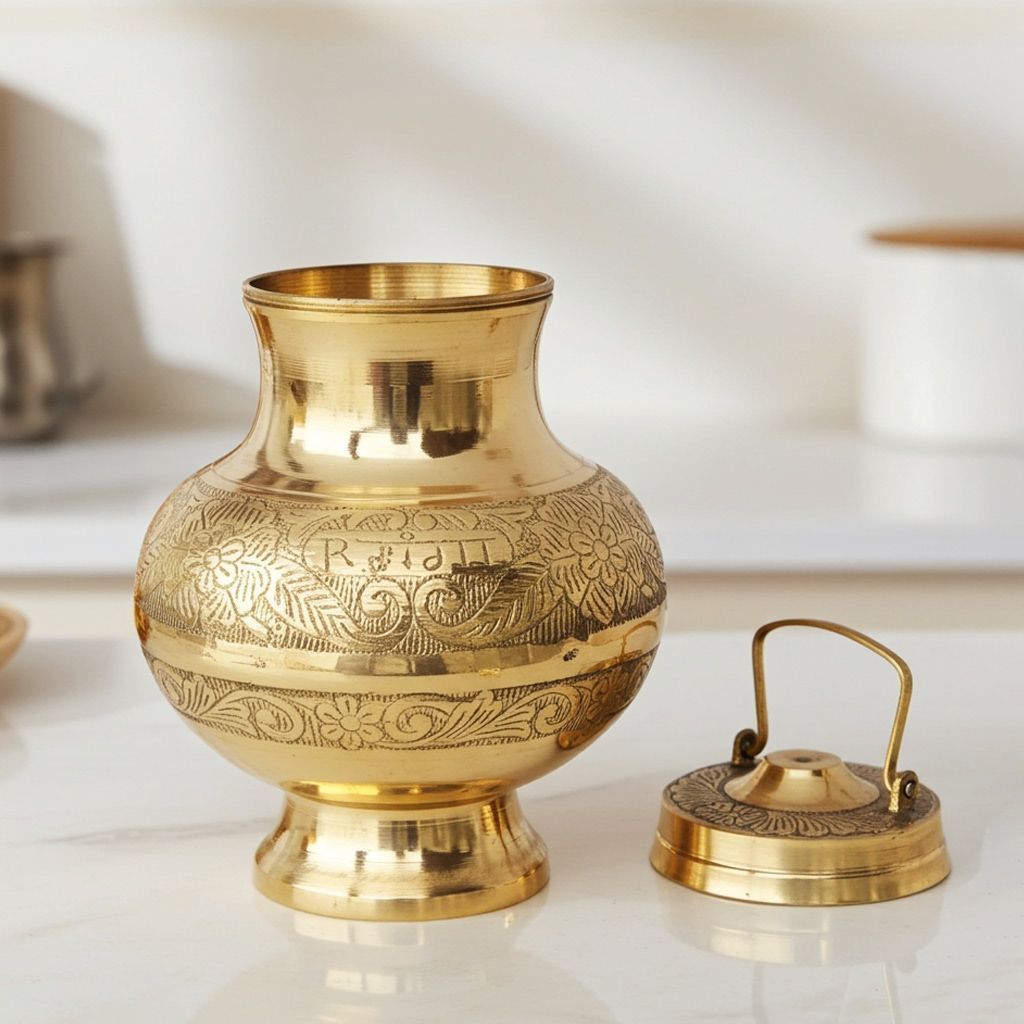Brass Gangajali No. 2 � Traditional Holy Water Pot for Pooja, Height : 9 Inch (ZMAS200 M)