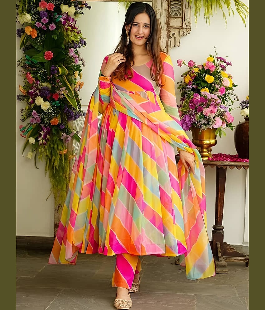 AK FASHION MALL Women Georgette Printed A-line Salwar Suit ( Multicolor )