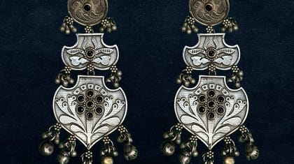 Bilasita Royal Heritage Collection Oxidised Chandbali Earrings | Vintage Ethnic Charm | Traditional Festive Wear
