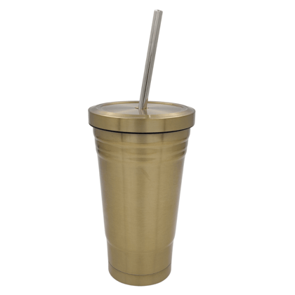 Metal Sipper with Lid and Straw - Single Piece-Golden