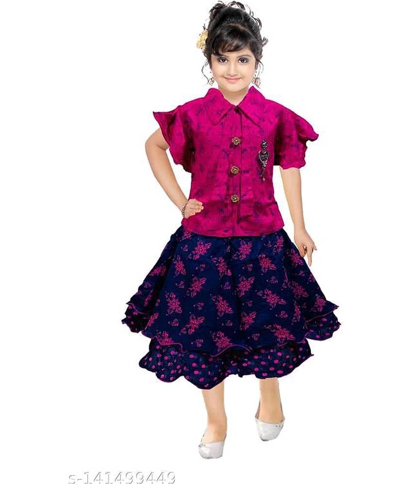 Mullick the designer Pack of 1 Girls Rayon T-shirt & Skirts ( Pink,Navy Blue )
