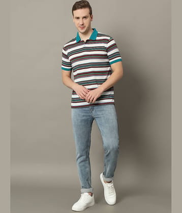 GET GOLF Pack of 1 Cotton Blend Regular Fit Striped Half Sleeves Men's Polo T Shirt ( Green )