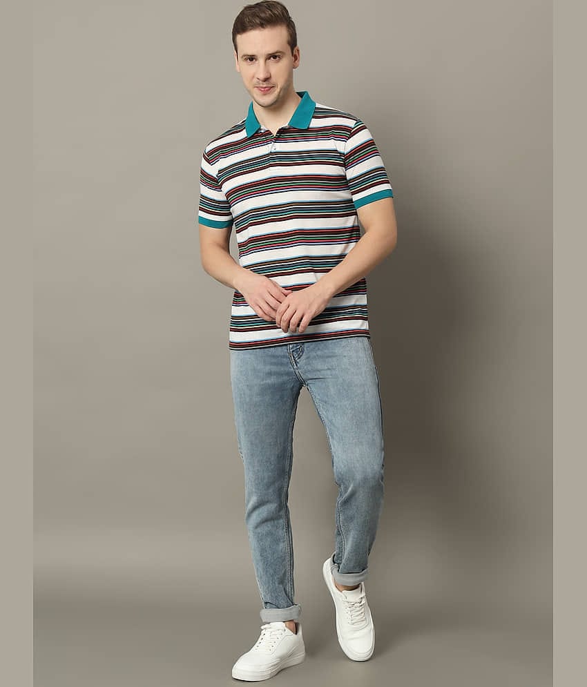 GET GOLF Pack of 1 Cotton Blend Regular Fit Striped Half Sleeves Men's Polo T Shirt ( Green )