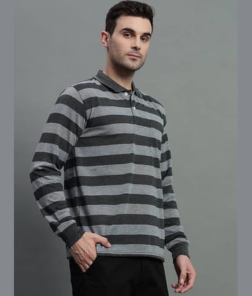 GET GOLF Pack of 1 Cotton Blend Regular Fit Striped Full Sleeves Men's Polo T Shirt ( Grey )