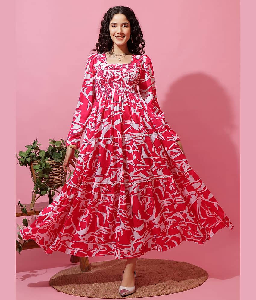 Sheetal associates Women Crepe Printed Fit & Flare Dress ( Pink )