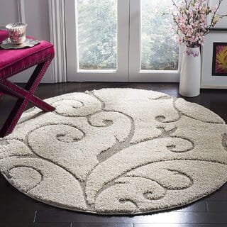 GALLERY HOME Silky Smooth Anti-Skid Shaggy Round Carpet with 2 inch Thickness (5 x 5 Round, Ivory Grey F2)