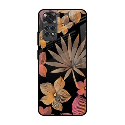 Lines Pattern Flowers Glass Case for Redmi Note 11S