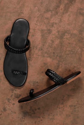 Black Knotted Cruelty Free Leather Sandals-35