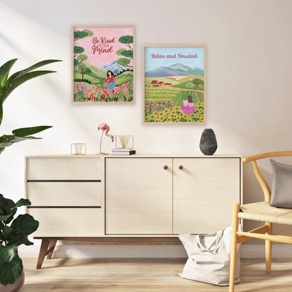 Mindful Meadows Wall Art Framed Set of 2-8x10 inches / White Frame