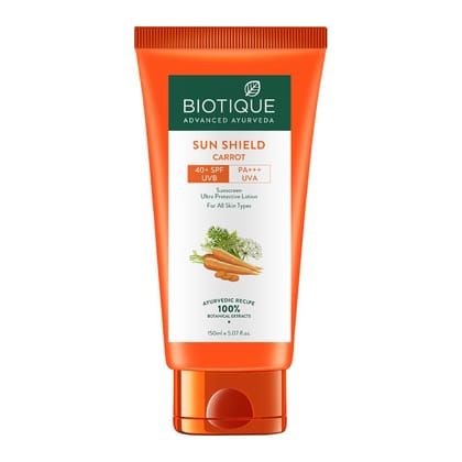 Biotique Bio Carrot Face & Body Sun Lotion | SPF 40 UVA/UVB Sunscreen | Prevents Ageing and Soothes Dry Skin| 100% Botanical Extracts | Suitable for All Skin Types | 150ml Biotique Bio Carrot Face & Body Sun Lotion | SPF 40 UVA/UVB Sunscreen | Prevents A