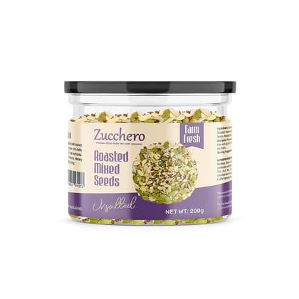 Zucchero Roasted Premium Mixed Seeds, Unsalted, 200g (Sunflower, Pumpkin, Sesame, Flax, Watermelon) - Dry Roasting | Oil-Free| Slow baked Seeds