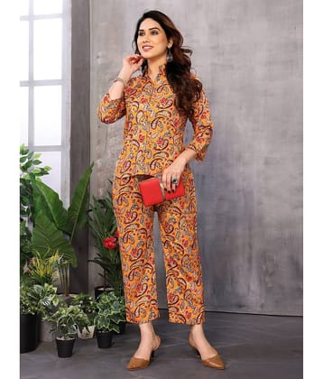 NightBlue Women Printed Sweatshirt With Palazzos Co-Ord Set ( Mustard )
