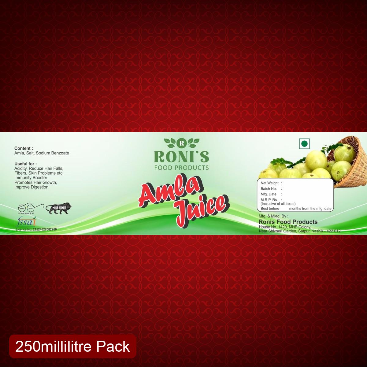 Roni's Pure Amla Juice (250ml) | Natural Indian Gooseberry Extract | Detox Drink | Immunity Booster & Metabolism Support