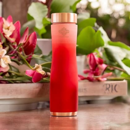Indian Art Villa Pure Copper Water Bottle – Ombre Silk Finish Design, Elegant & Healthy Drinkware-Red