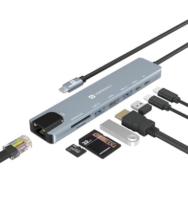 Portronics Mport 8 USB-C USB Hub/Docking Station(8-in-1) with 4K 30Hz HDMI, 100 Mbps Ethernet, USB 3.0, microSD/SD Card Reader, Type-C Data, PD Charging, USB 2.0, Type-C Plug for Laptop, Mac, PC