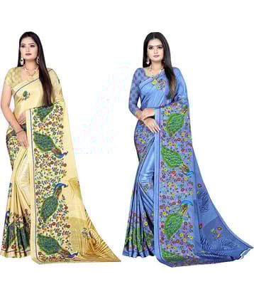 LEELAVATI Crepe Printed Saree With Unstitched Blouse Piece ( Multicolor )