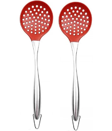 Baskety Silicone with Stainless Steel Skimmer Slotted Spatula ( Pack of 2, Red )